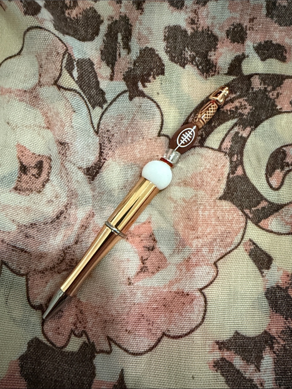 Gold Ballpoint Pen with White Accent and Football Charm - Home Office Stationery
